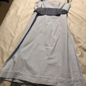 Strapless seersucker dress with whale sash